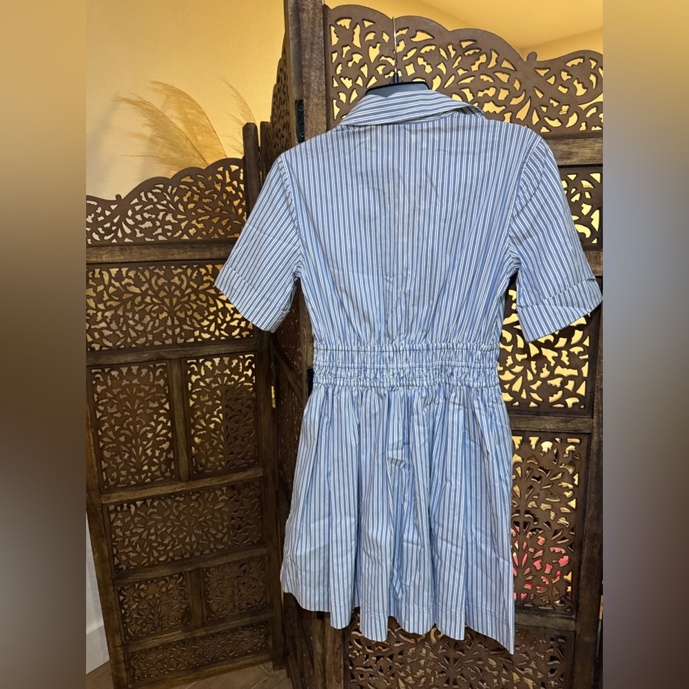 Veronica Beard Light Blue and White Striped Mini Shirt Dress - Size 0, Blue - Picture 4 of 4